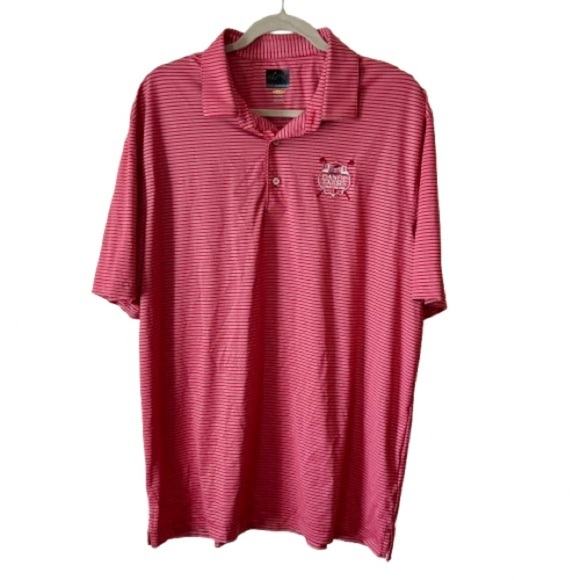 Greg Norman Collection Men’s Red Striped Golf Shirt with Country Club Embroidery - Picture 1 of 4